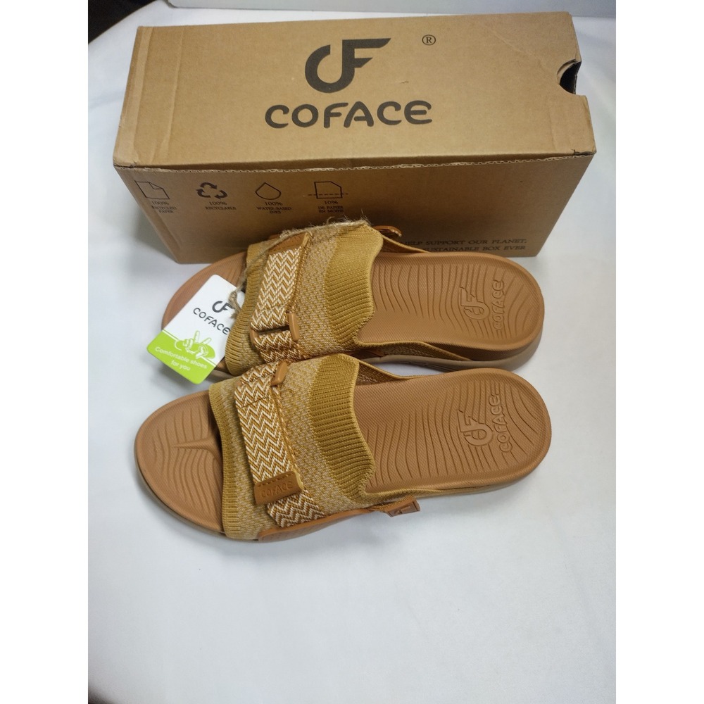 Coface CW695 Womens Orthotic Slide Sandals Khaki Tan Knit Strap US 9 EU 40 NEW